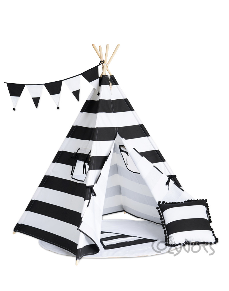 black and white striped teepee