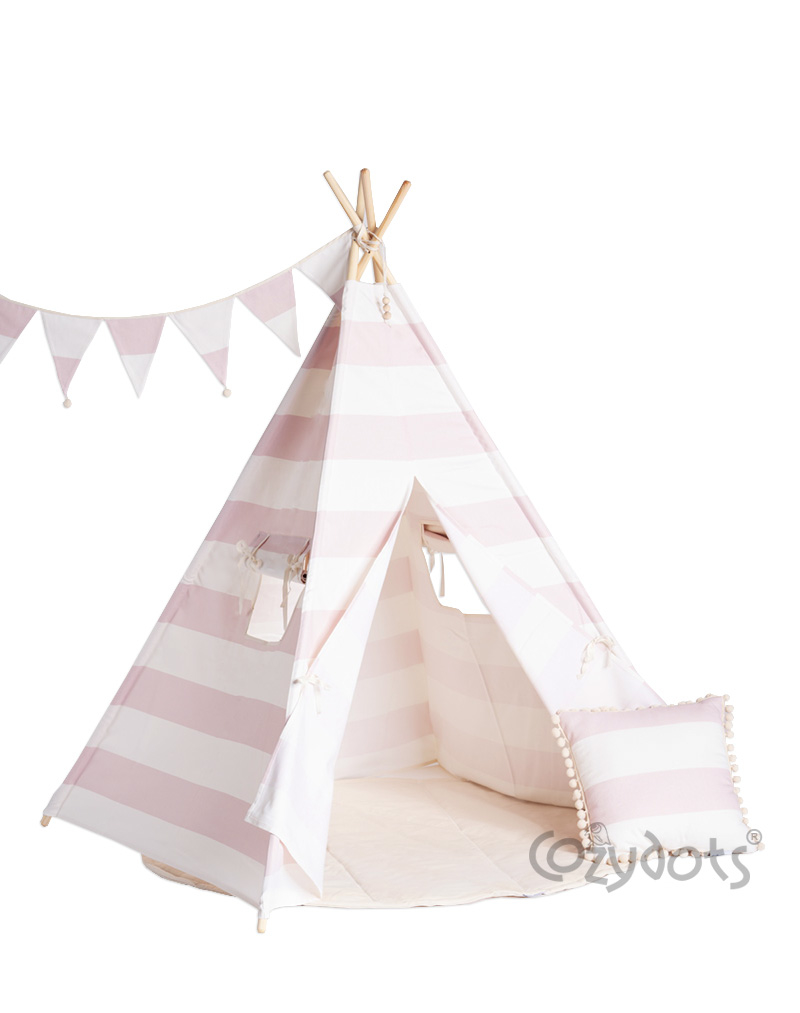 Kinder Zelt Tipi Rosa Tipi Zelt Fur Kinderzimmer Set Teepee Pink Stripes 6el Cozydots Com